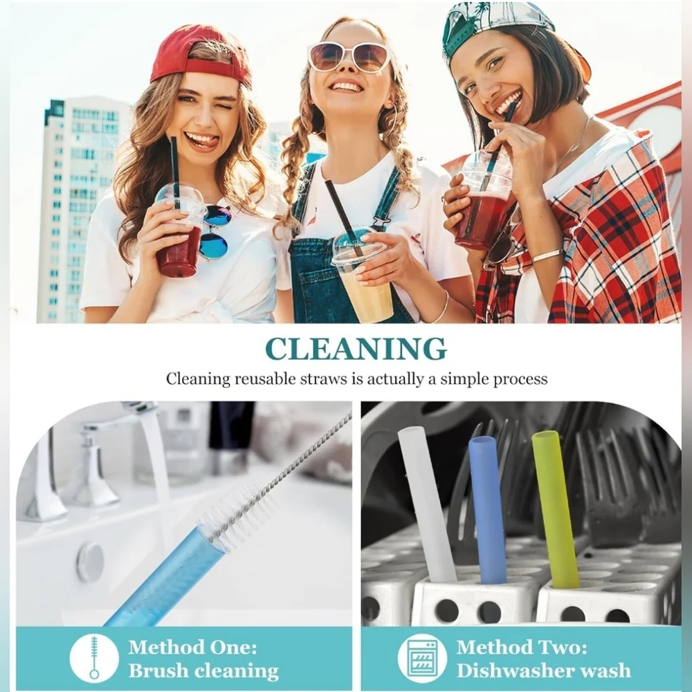 12 Reusable Boba Straws with 2‎ Brush Cleaners Hard Plastic Multicolor